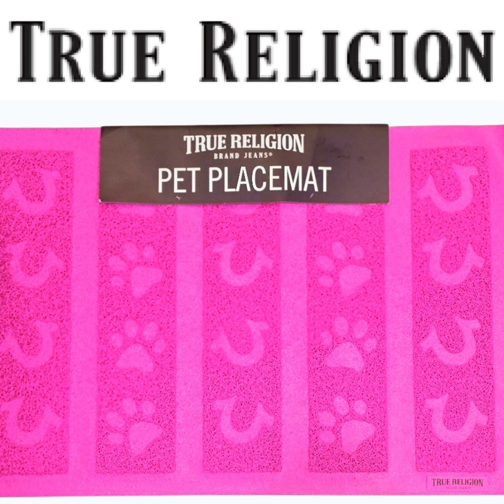 True Religion Paw & Horseshoe Logo Pet Placemat- Pink